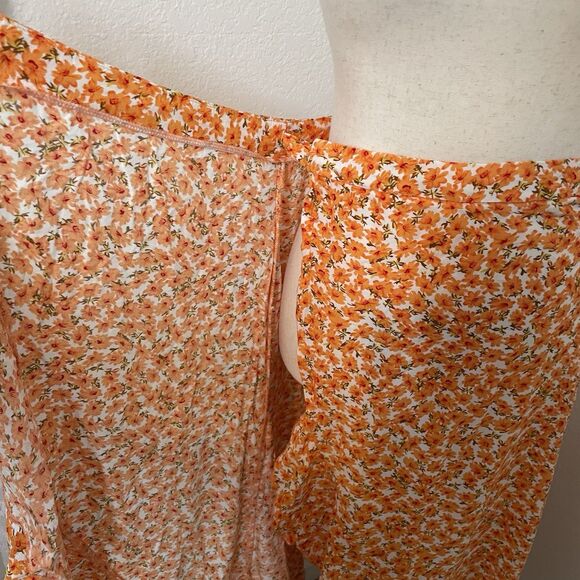 Simplee Boho Dixie Floral Wrap Skirt Ruffle Women Large Orange Flirty 90s Y2k - Picture 5 of 8